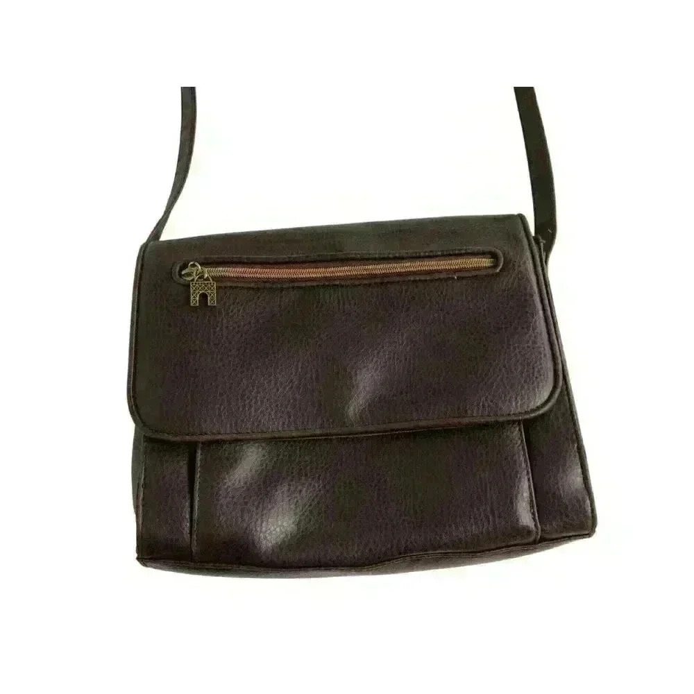 Relic crossbody leather purse brown flap snap close arch charm pebbled - Picture 2 of 13